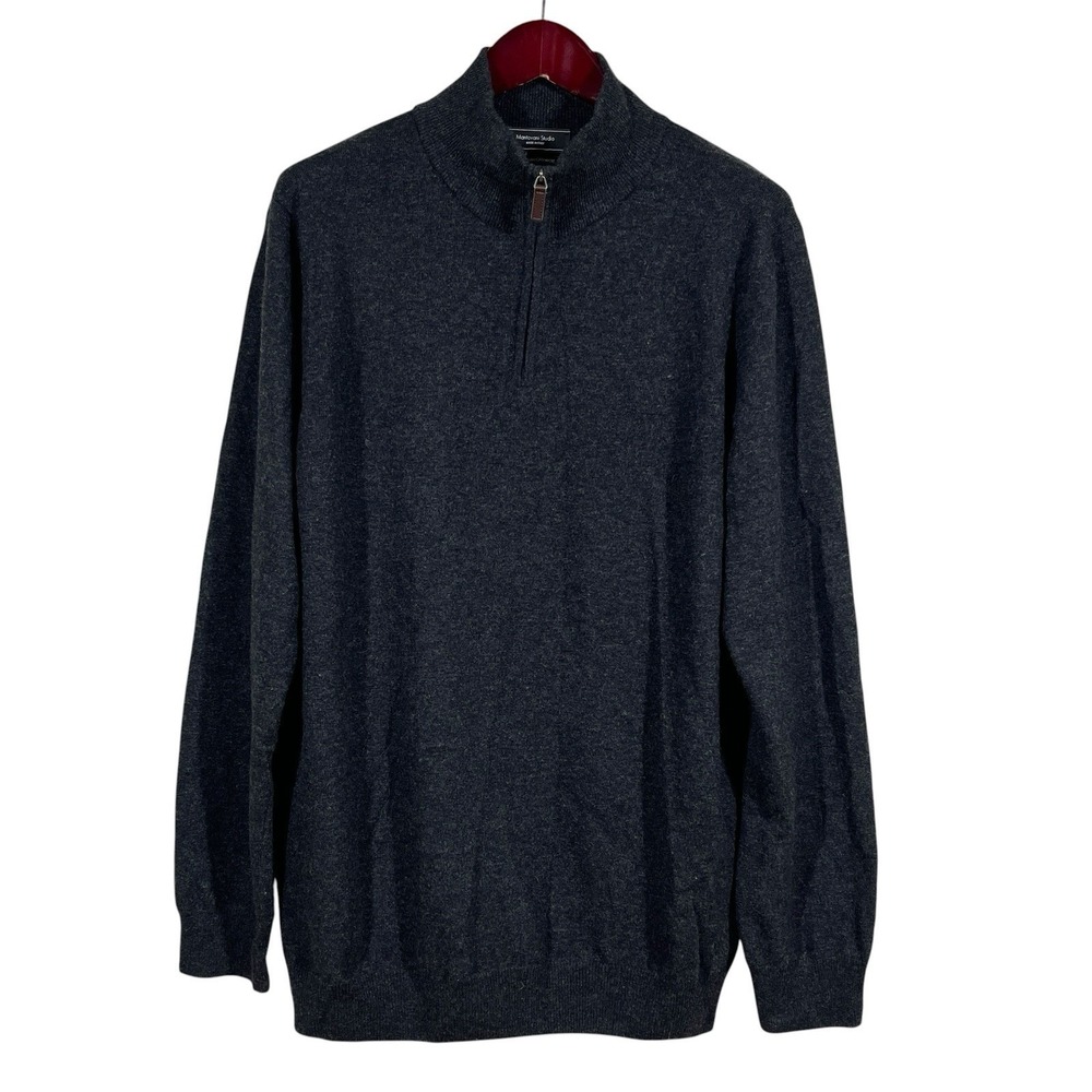 Mantovani Studio 100% Italian Cashmere 1/4 Zip Sweater Mens XXL Charcoal Gray